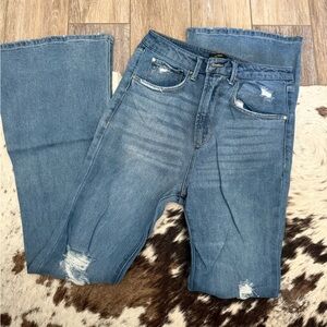 AFRM Blue Flare Wide Leg Jeans with Distressed Details